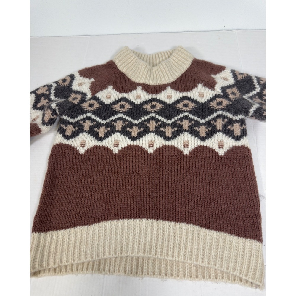Aerie Fair Isle Chunky Wool Blend Mock Neck Sweater XXS Cottagecore Nordic Boho
